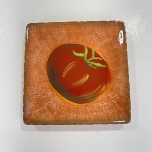 Clay Art Terra Toscana Serving Plate Hand Painted Tomato Orange Square 8.5"